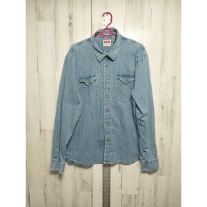 Wrangler Denim Western Pearl Snap Long Sleeve Shirt Mens 2XL Rodeo Workwear